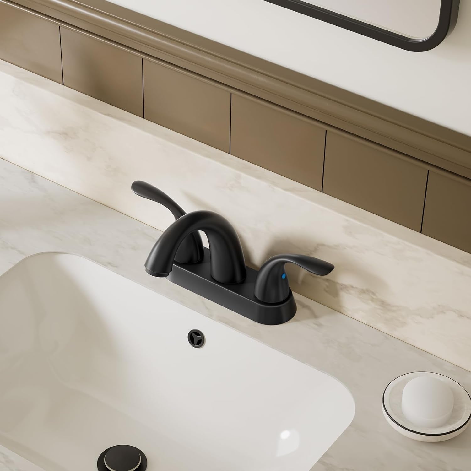 4 Inch 2 or 3 Holes 2 Handles Centerset Matte Black Lead-Free Bathroom Sink Faucet, Bathroom Faucet with Copper Pop up Drain and Water Supply Lines, BF008-5-MB