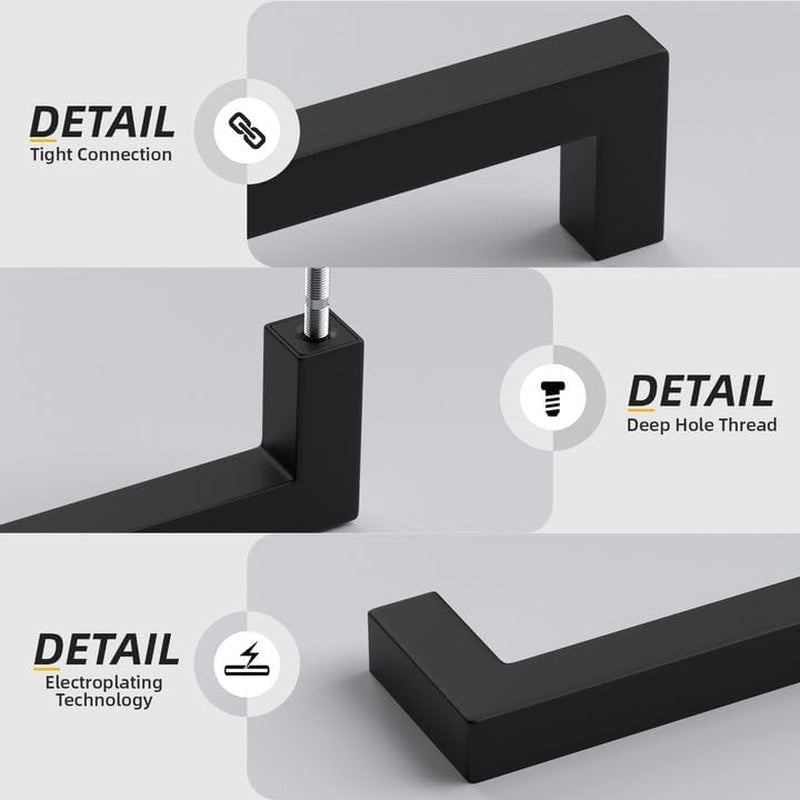 Upgrade Your Cabinets with 10 Pack of Sleek Black Square Bar Pulls - Durable Stainless Steel Handles for Modern Kitchen and Bathroom Decor