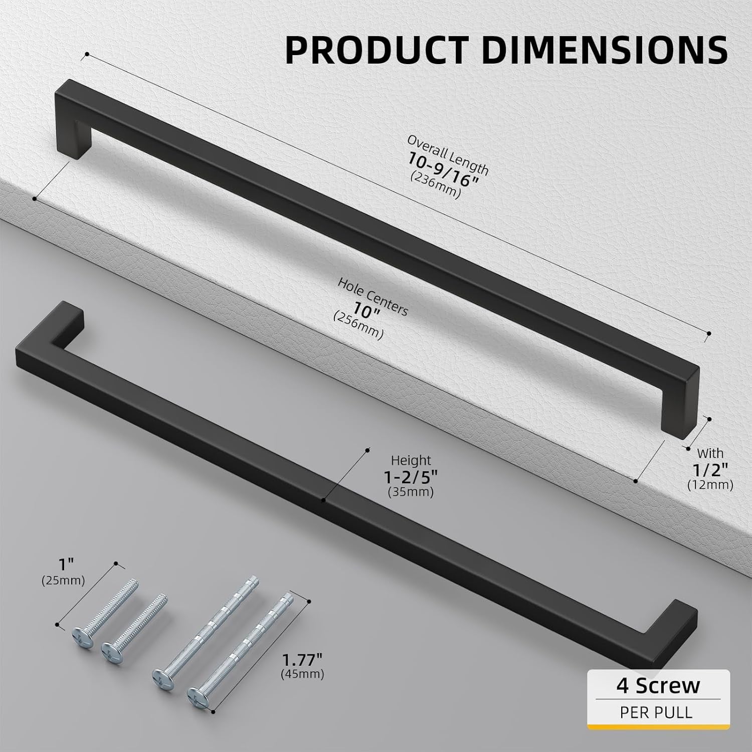 Upgrade Your Cabinets with 10 Pack of Sleek Black Square Bar Pulls - Durable Stainless Steel Handles for Modern Kitchen and Bathroom Decor