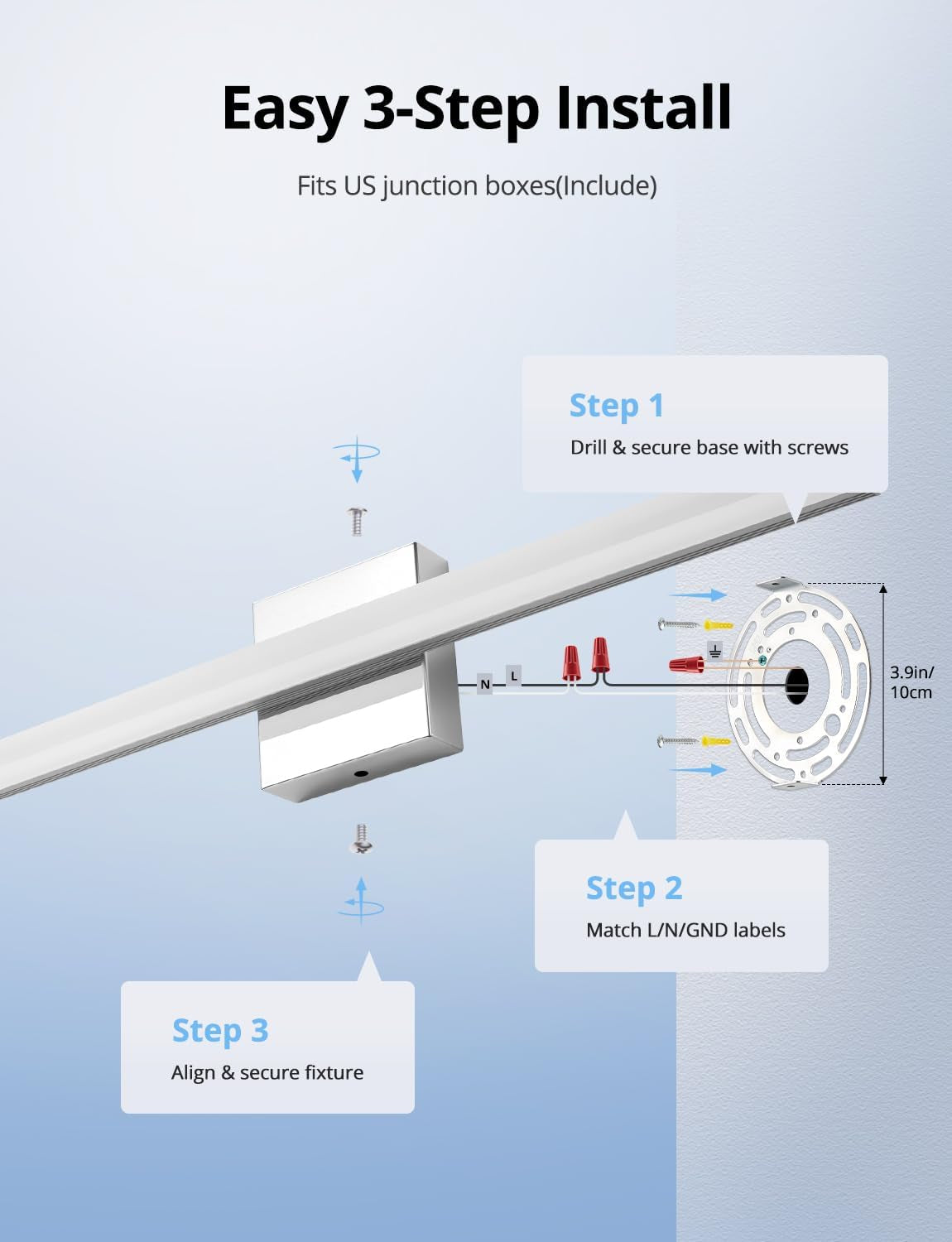 Sleek 24-Inch LED Vanity Light Bar - Modern Bathroom Lighting Fixture with Cool White 6000K for a Bright and Inviting Space