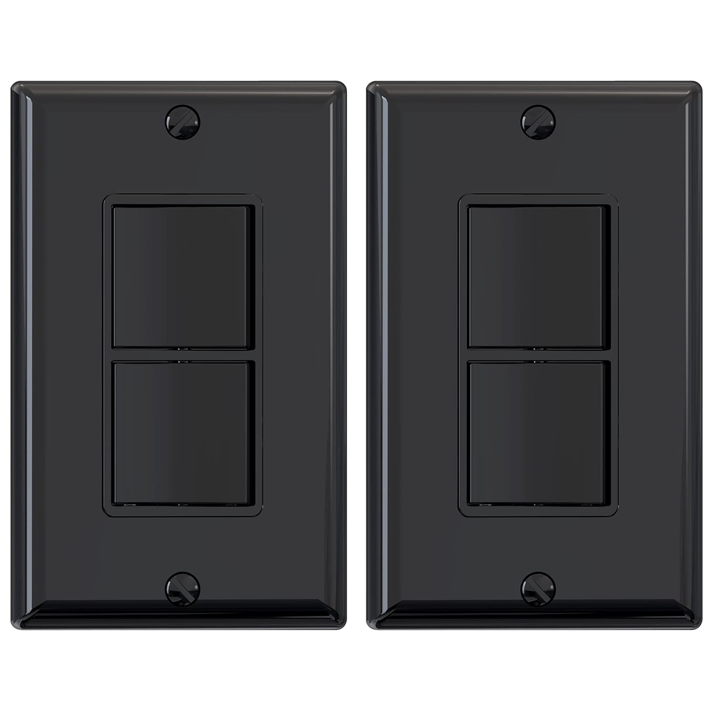 Sleek Glossy Black Decorator Double Rocker Light Switch - 15A 120V with Wall Plate Included - Perfect for Modern Homes
