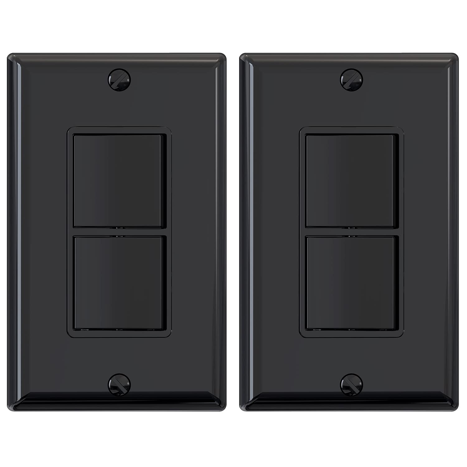 Sleek Glossy Black Decorator Double Rocker Light Switch - 15A 120V with Wall Plate Included - Perfect for Modern Homes