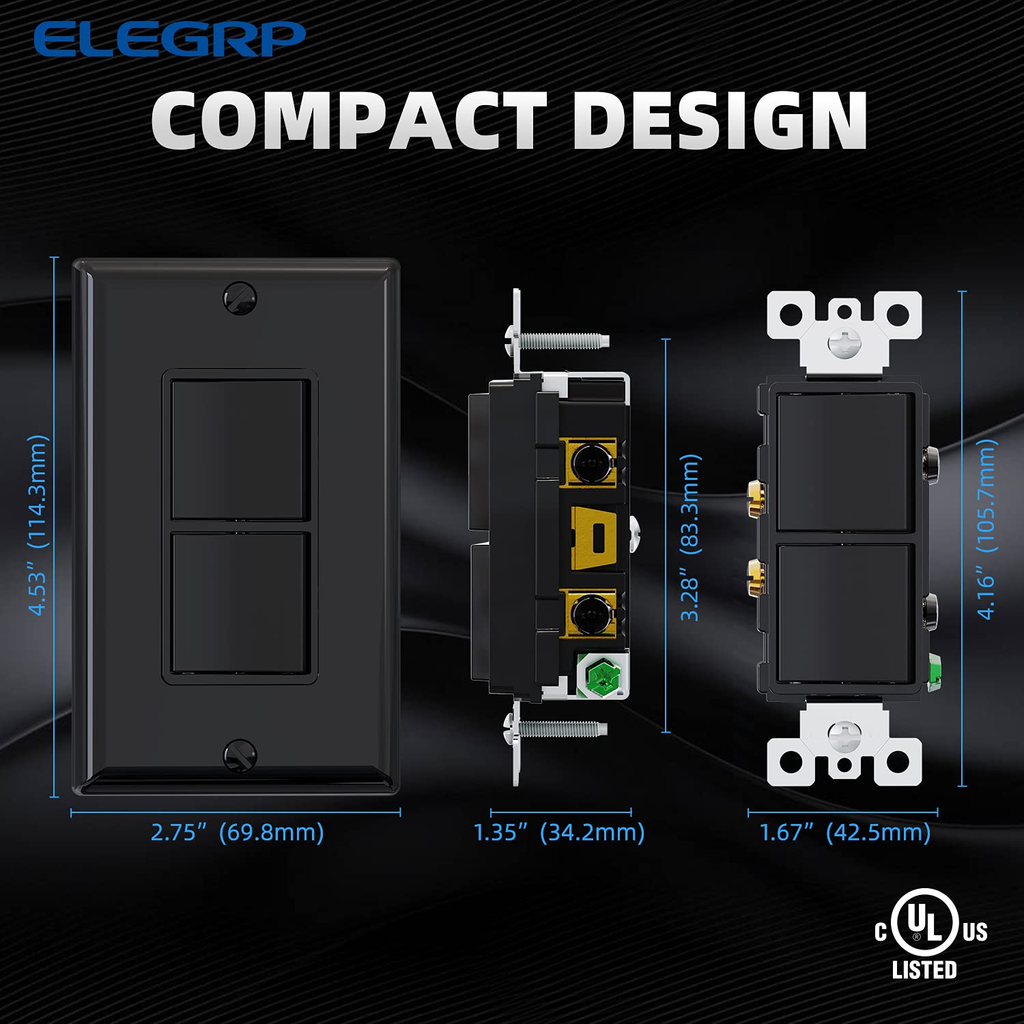 Sleek Glossy Black Decorator Double Rocker Light Switch - 15A 120V with Wall Plate Included - Perfect for Modern Homes