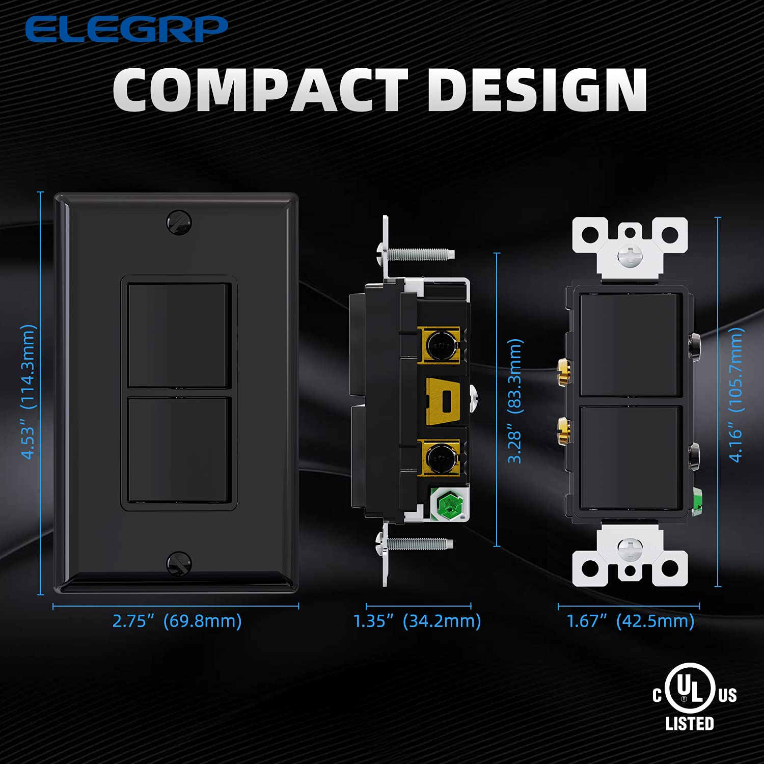 Sleek Glossy Black Decorator Double Rocker Light Switch - 15A 120V with Wall Plate Included - Perfect for Modern Homes