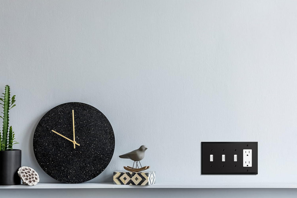Elevate Your Space with the Modern Edge Matte Black Decorative Wall Plate - Durable Zinc Alloy Triple Toggle/Singe Decorator Design