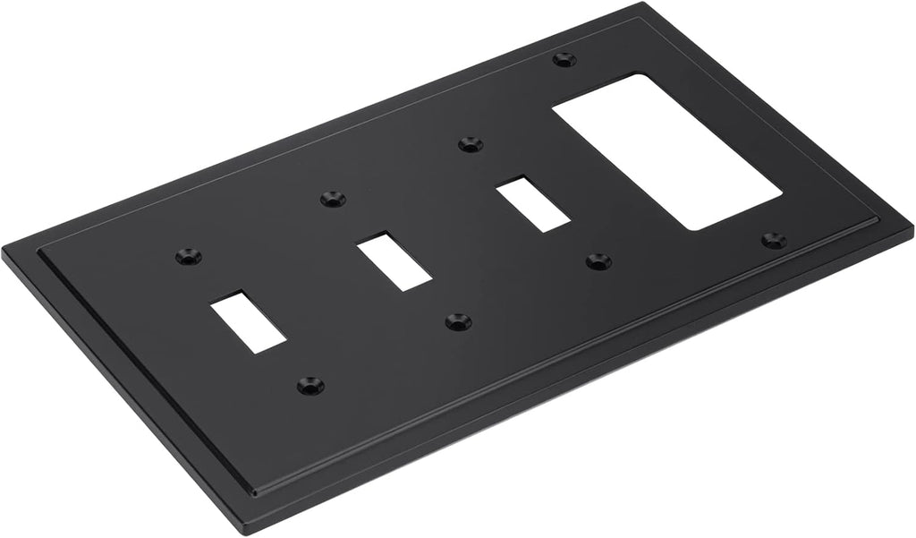 Elevate Your Space with the Modern Edge Matte Black Decorative Wall Plate - Durable Zinc Alloy Triple Toggle/Singe Decorator Design