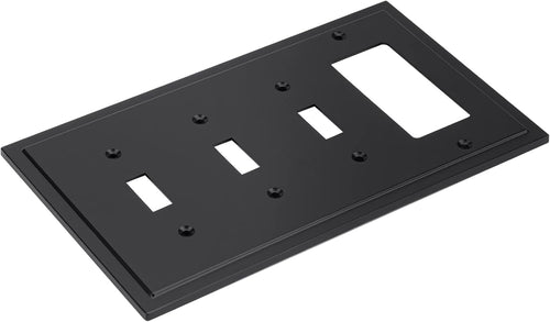 Elevate Your Space with the Modern Edge Matte Black Decorative Wall Plate - Durable Zinc Alloy Triple Toggle/Singe Decorator Design